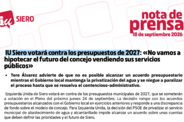 IU Siero votará contra los presupuestos de 2027: «No vamos a hipotecar el futuro del concejo vendiendo sus servicios públicos»